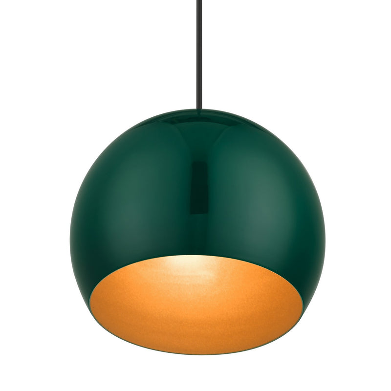 Livex Lighting 41181-97 One Light Pendant, Shiny Hunter Green with Polished Chrome