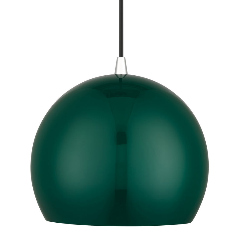 Livex Lighting 41181-97 One Light Pendant, Shiny Hunter Green with Polished Chrome