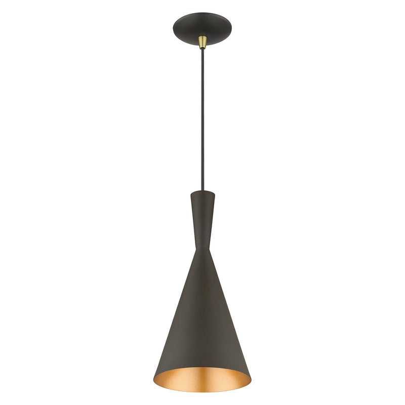 Livex Lighting 41185-07 One Light Pendant, Bronze with Antique Brass
