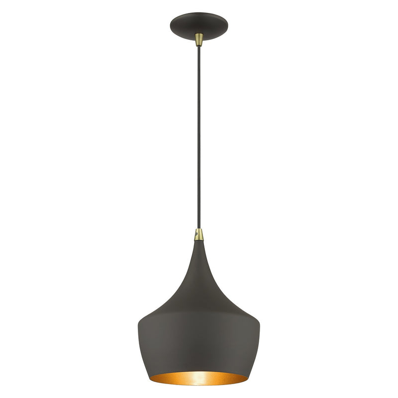 Livex Lighting 41186-07 One Light Pendant, Bronze with Antique Brass