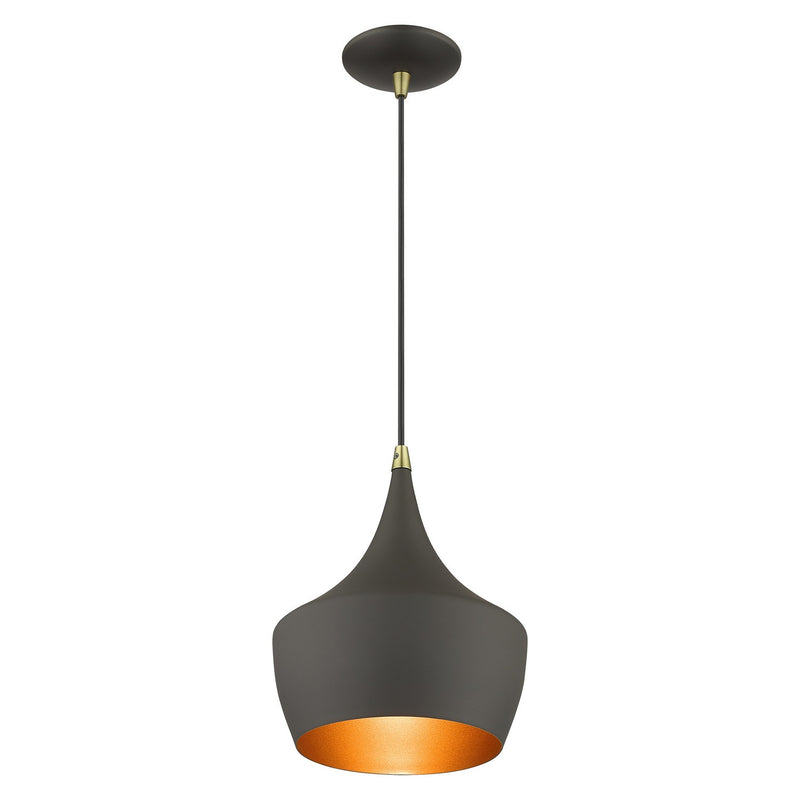 Livex Lighting 41186-07 One Light Pendant, Bronze with Antique Brass
