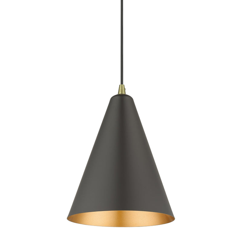 Livex Lighting 41492-07 One Light Pendant, Bronze with Antique Brass