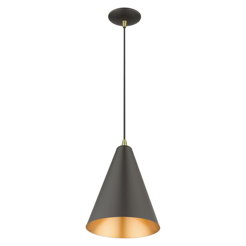 Livex Lighting 41492-07 One Light Pendant, Bronze with Antique Brass