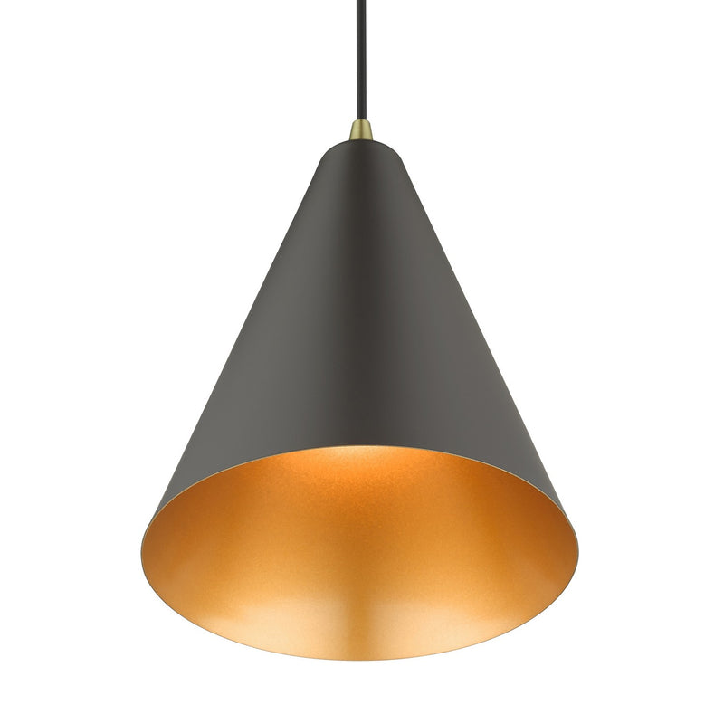 Livex Lighting 41492-07 One Light Pendant, Bronze with Antique Brass