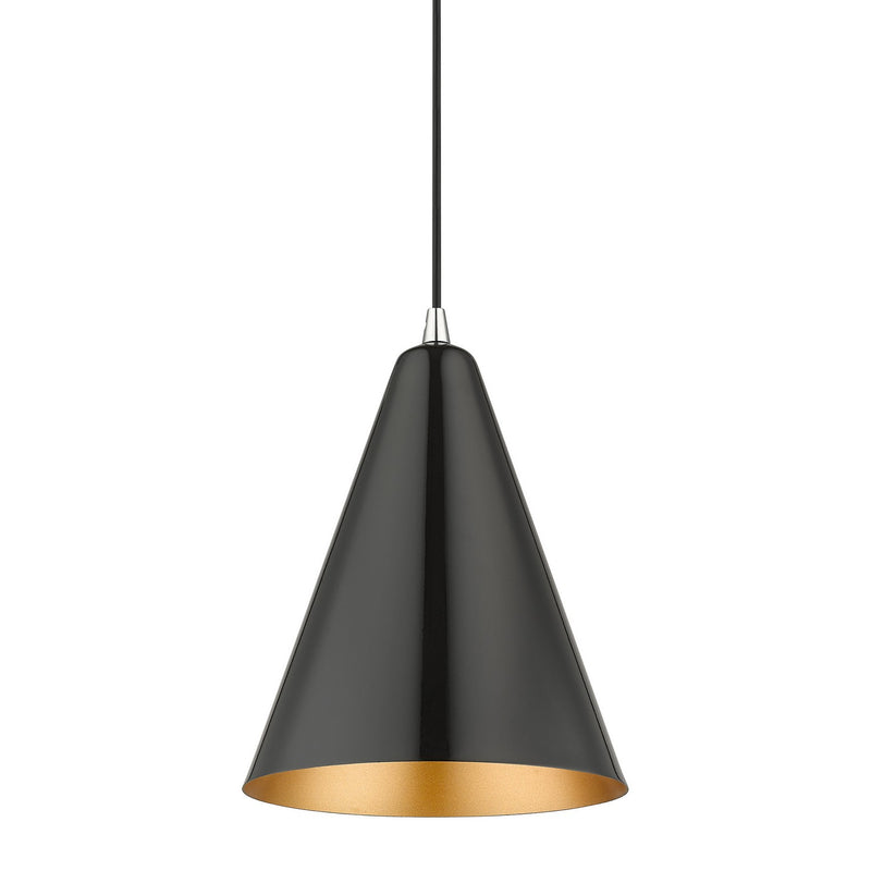 Livex Lighting 41492-68 One Light Pendant, Shiny Black with Polished Chrome