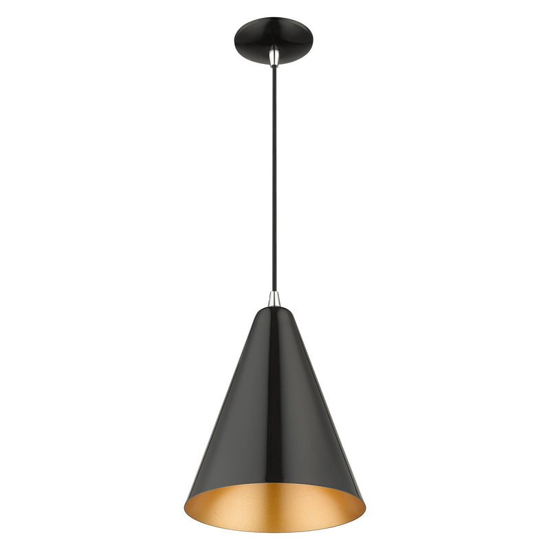 Livex Lighting 41492-68 One Light Pendant, Shiny Black with Polished Chrome