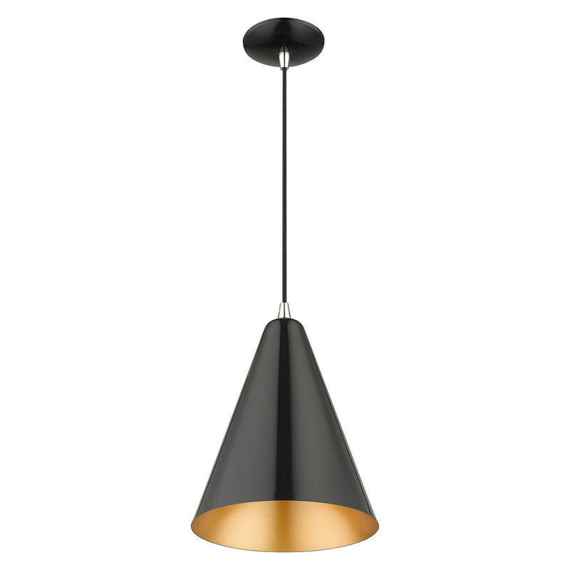 Livex Lighting 41492-68 One Light Pendant, Shiny Black with Polished Chrome