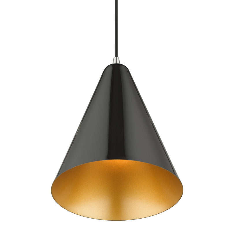 Livex Lighting 41492-68 One Light Pendant, Shiny Black with Polished Chrome