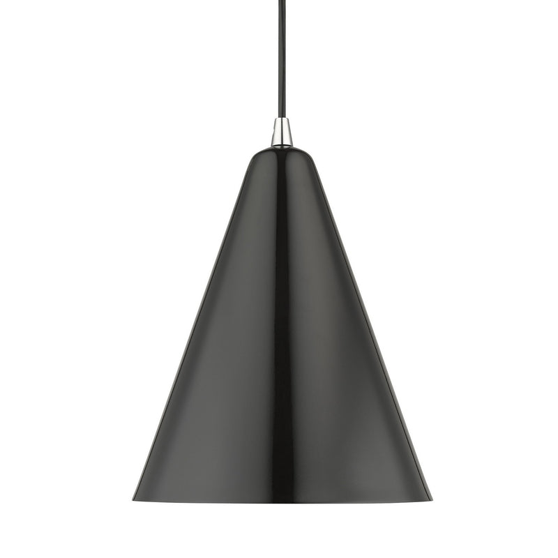Livex Lighting 41492-68 One Light Pendant, Shiny Black with Polished Chrome
