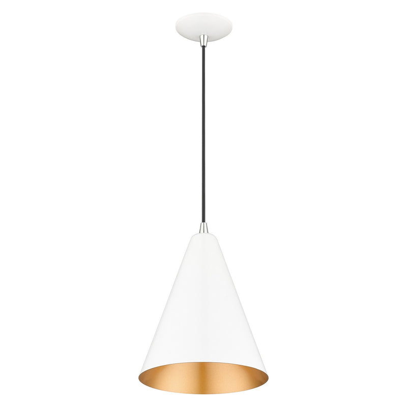 Livex Lighting 41492-69 One Light Pendant, Shiny White with Polished Chrome