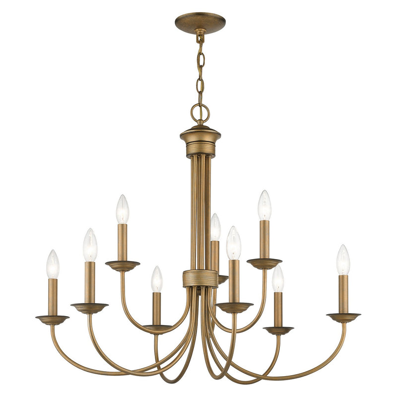 Livex Lighting 42687-48 Nine Light Chandelier, Antique Gold Leaf