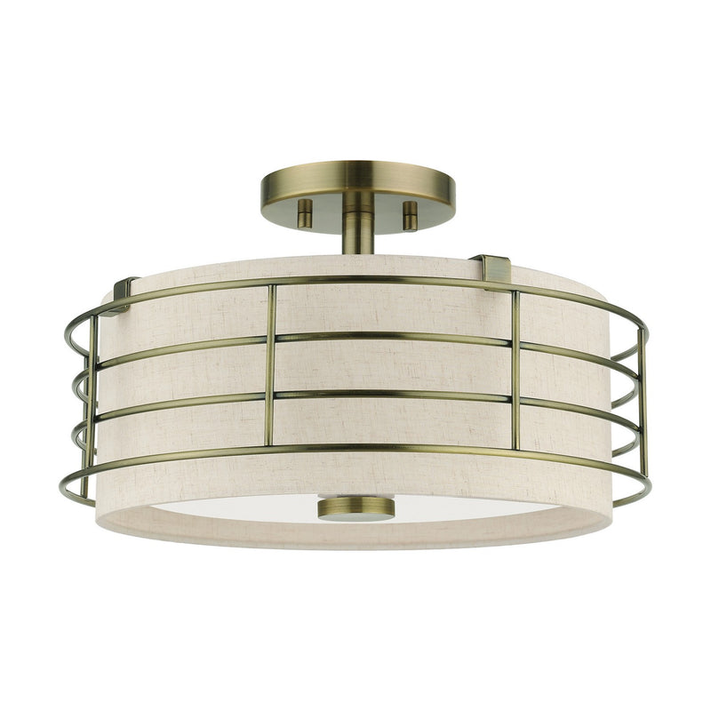 Livex Lighting 55118-01 Three Light Semi-Flush Mount, Antique Brass