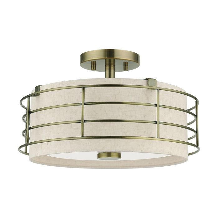Livex Lighting 55118-01 Three Light Semi-Flush Mount, Antique Brass