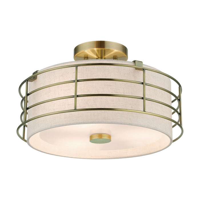 Livex Lighting 55118-01 Three Light Semi-Flush Mount, Antique Brass