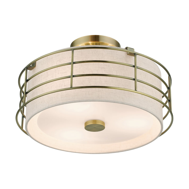 Livex Lighting 55118-01 Three Light Semi-Flush Mount, Antique Brass