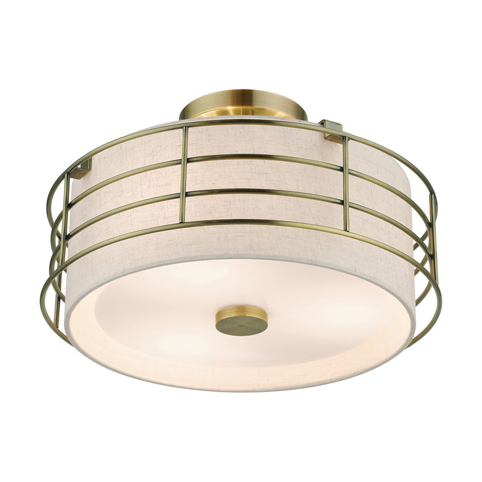 Livex Lighting 55118-01 Three Light Semi-Flush Mount, Antique Brass