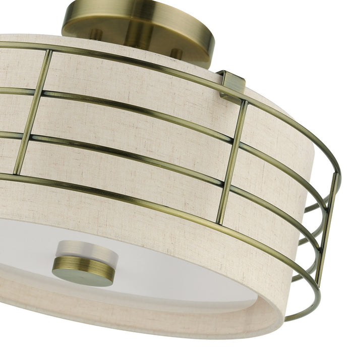 Livex Lighting 55118-01 Three Light Semi-Flush Mount, Antique Brass