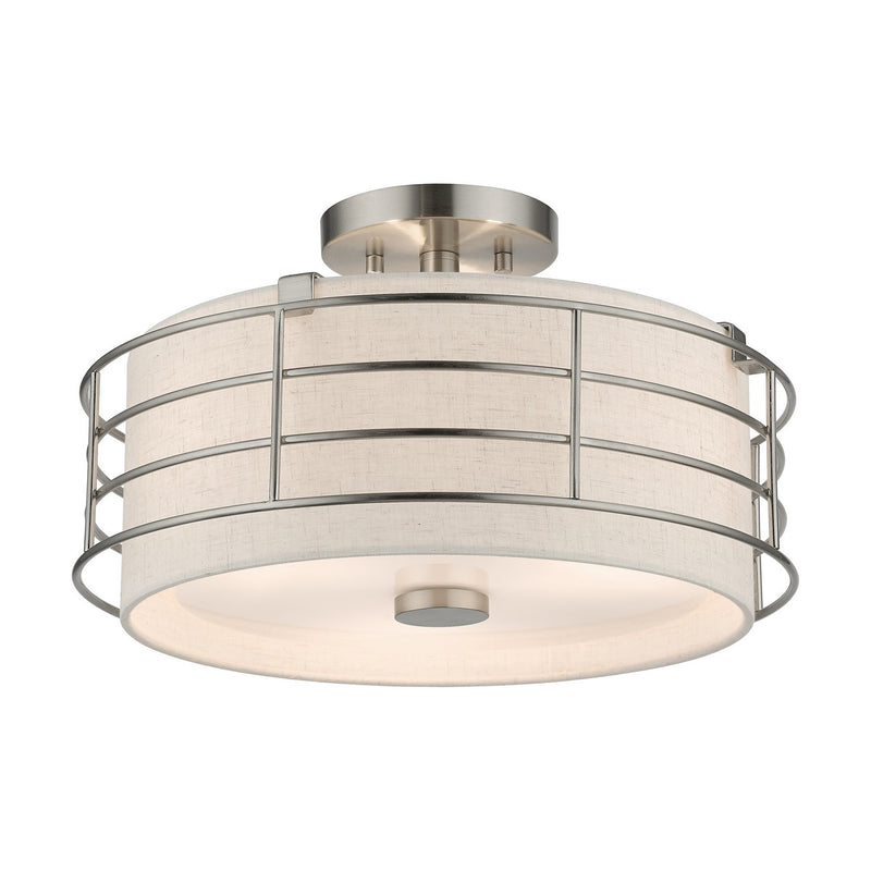 Livex Lighting 55118-91 Three Light Semi-Flush Mount, Brushed Nickel