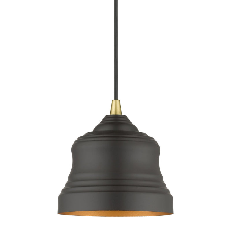Livex Lighting 55901-07 One Light Pendant, Bronze with Antique Brass
