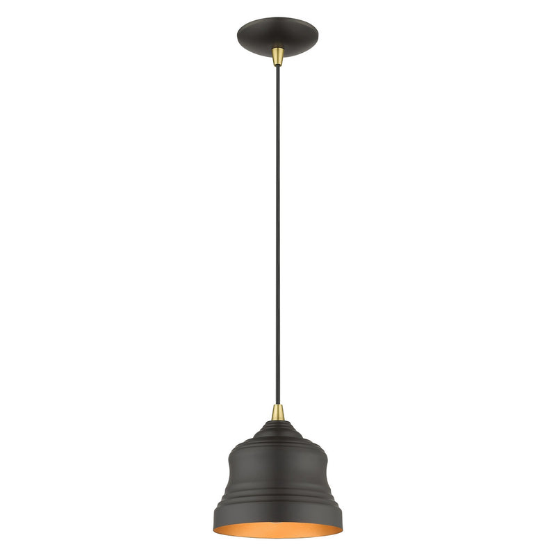 Livex Lighting 55901-07 One Light Pendant, Bronze with Antique Brass