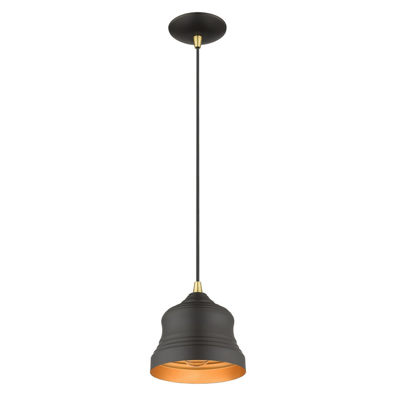 Livex Lighting 55901-07 One Light Pendant, Bronze with Antique Brass
