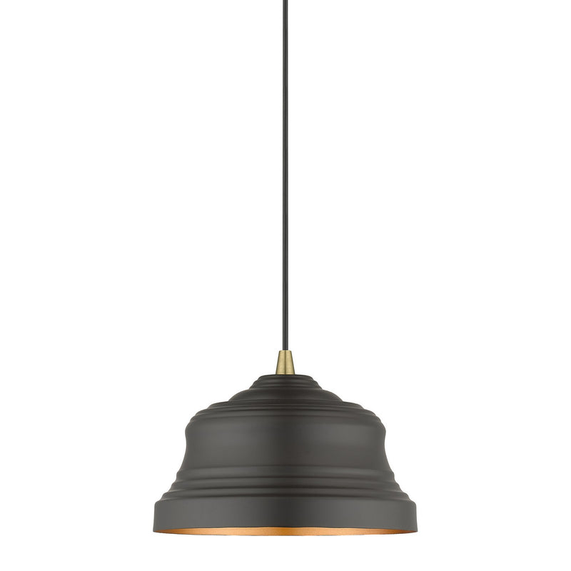 Livex Lighting 55902-07 One Light Pendant, Bronze with Antique Brass