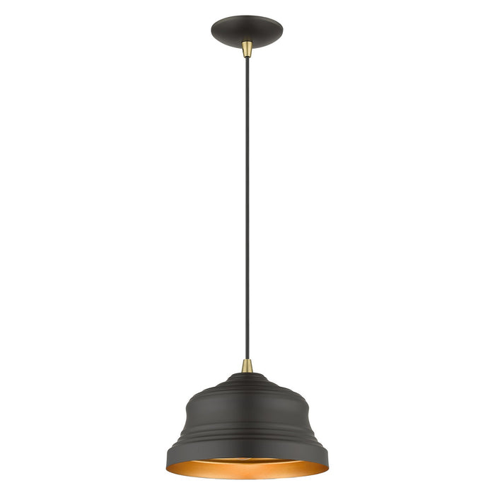 Livex Lighting 55902-07 One Light Pendant, Bronze with Antique Brass