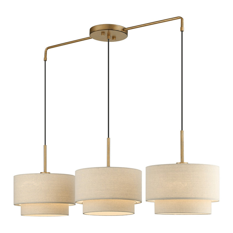 Livex Lighting 58893-48 Three Light Linear Chandelier, Antique Gold Leaf