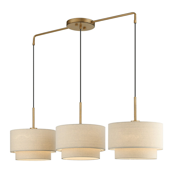 Livex Lighting 58893-48 Three Light Linear Chandelier, Antique Gold Leaf