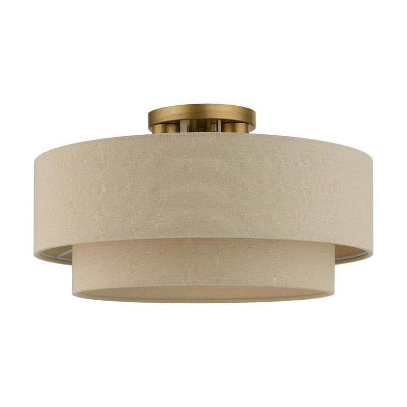 Livex Lighting 58898-48 Three Light Semi-Flush Mount, Antique Gold Leaf