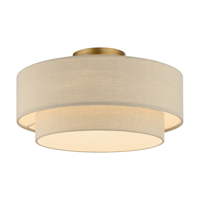 Livex Lighting 58898-48 Three Light Semi-Flush Mount, Antique Gold Leaf