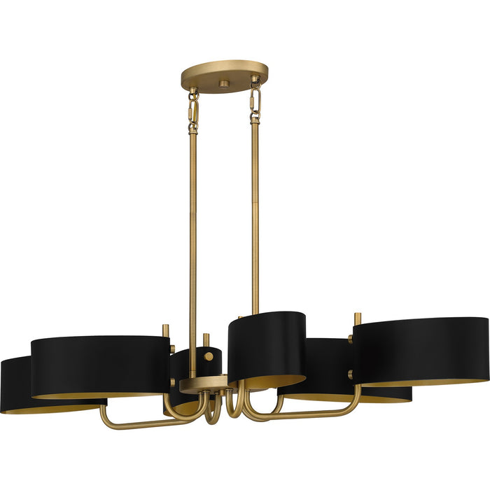 Quoizel MAD641AB Six Light Linear Chandelier, Aged Brass