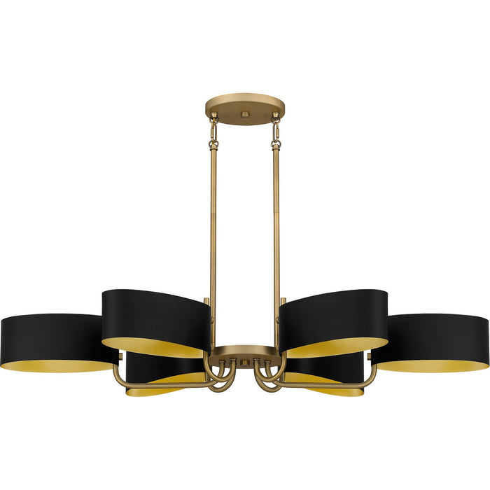 Quoizel MAD641AB Six Light Linear Chandelier, Aged Brass