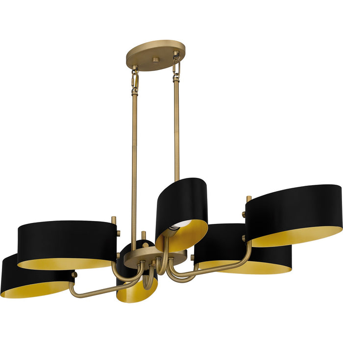 Quoizel MAD641AB Six Light Linear Chandelier, Aged Brass
