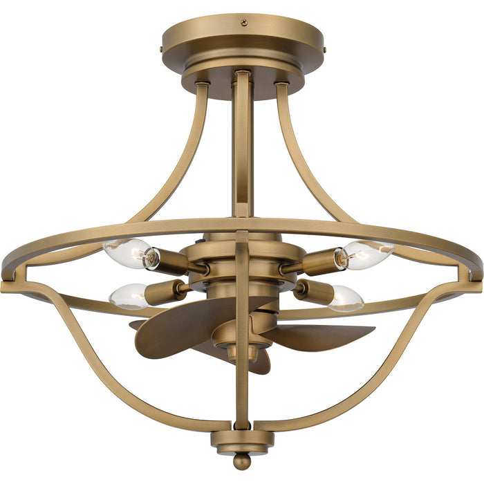 Quoizel QFA6156WS Four Light Fandelier, Weathered Brass