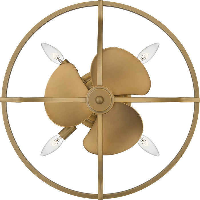 Quoizel QFA6156WS Four Light Fandelier, Weathered Brass