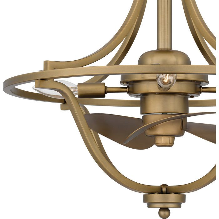 Quoizel QFA6156WS Four Light Fandelier, Weathered Brass
