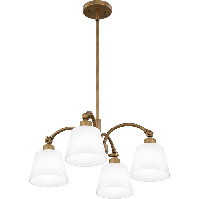 Quoizel QP6157WS Four Light Chandelier, Weathered Brass