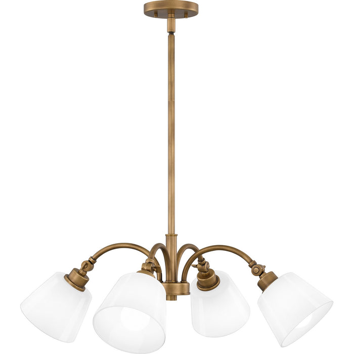 Quoizel QP6157WS Four Light Chandelier, Weathered Brass