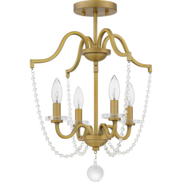 Quoizel SDY1716AB Four Light Semi Flush Mount, Aged Brass