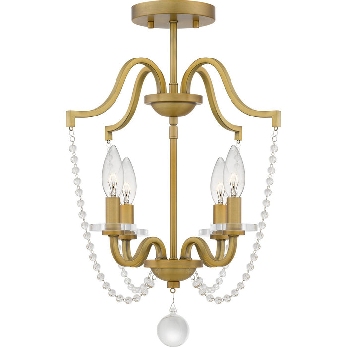 Quoizel SDY1716AB Four Light Semi Flush Mount, Aged Brass
