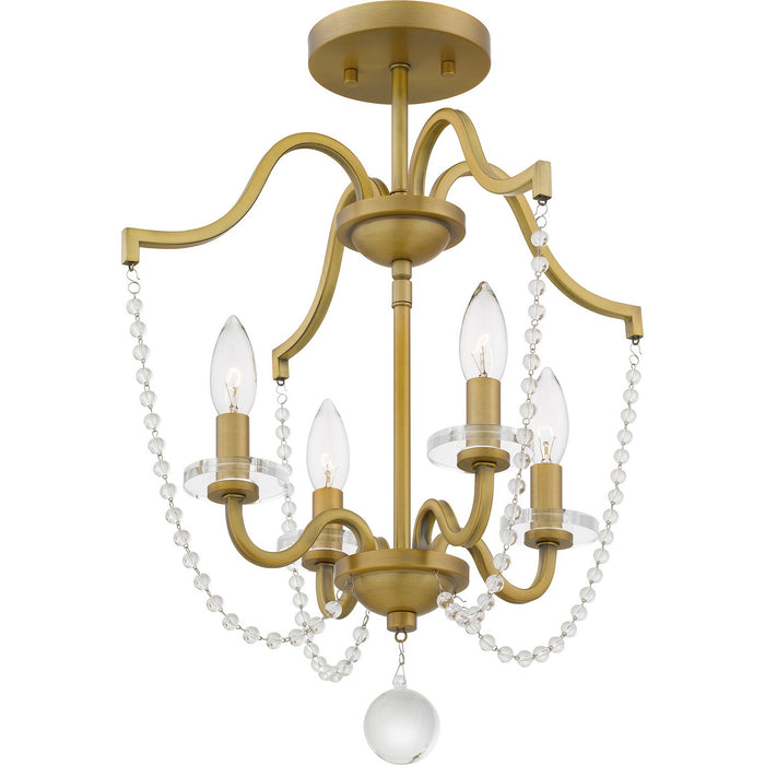 Quoizel SDY1716AB Four Light Semi Flush Mount, Aged Brass