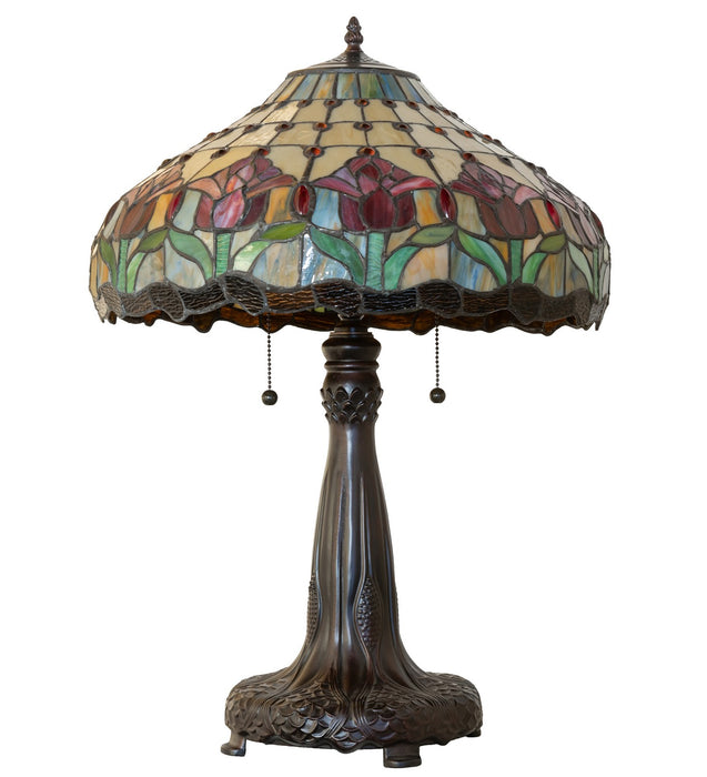 Meyda Tiffany 265016 Three Light Table Lamp, Mahogany Bronze