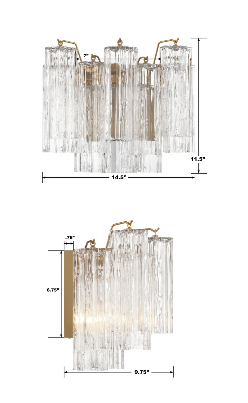 Crystorama ADD-302-AG-CL Two Light Wall Sconce, Aged Brass