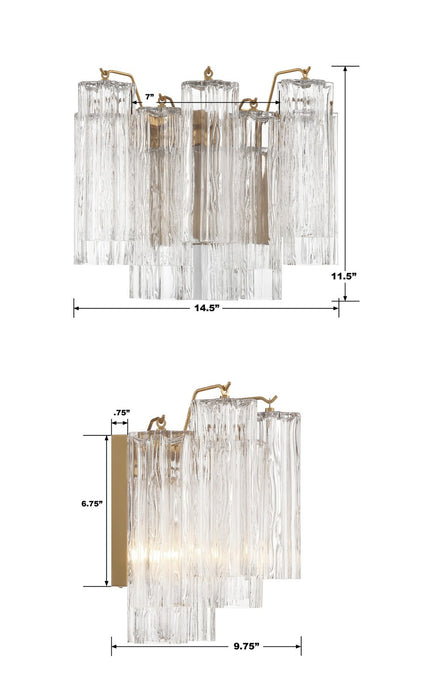 Crystorama ADD-302-AG-CL Two Light Wall Sconce, Aged Brass