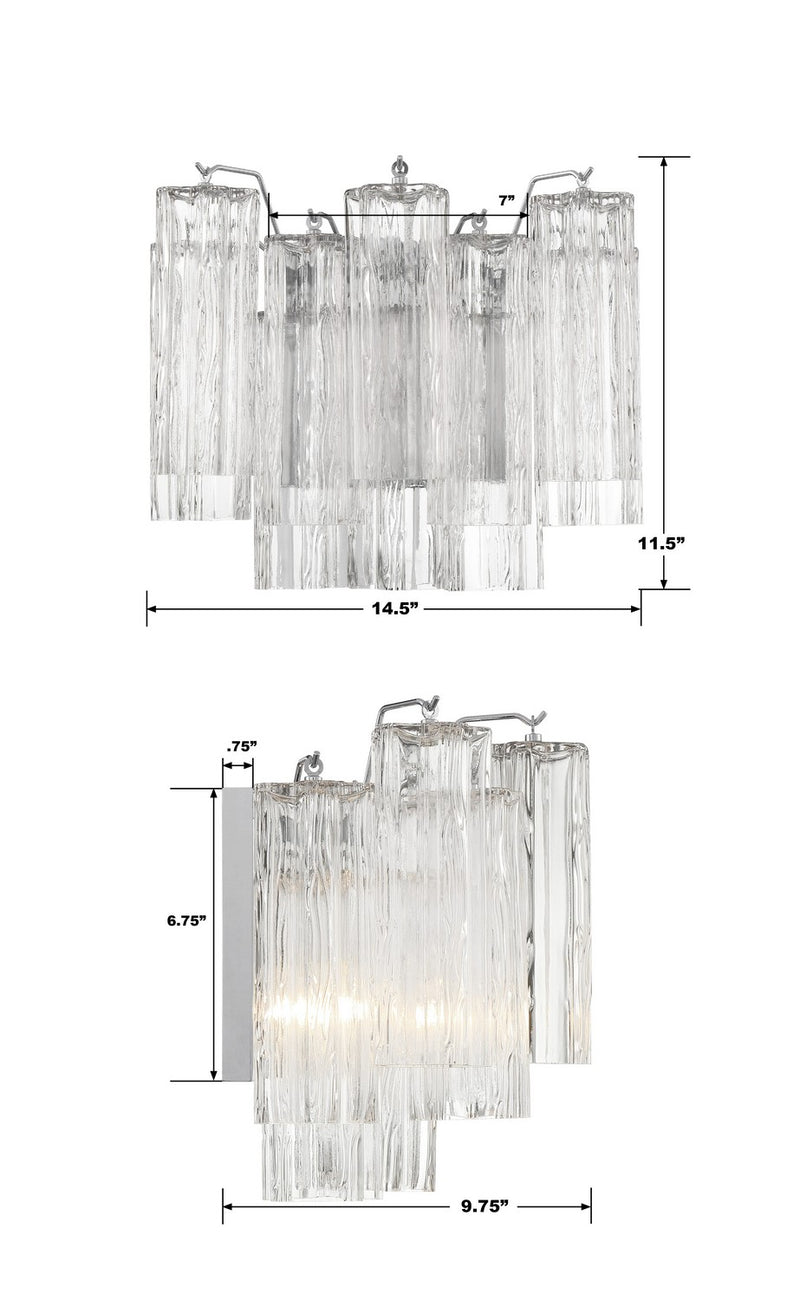 Crystorama ADD-302-CH-CL Two Light Wall Sconce, Polished Chrome