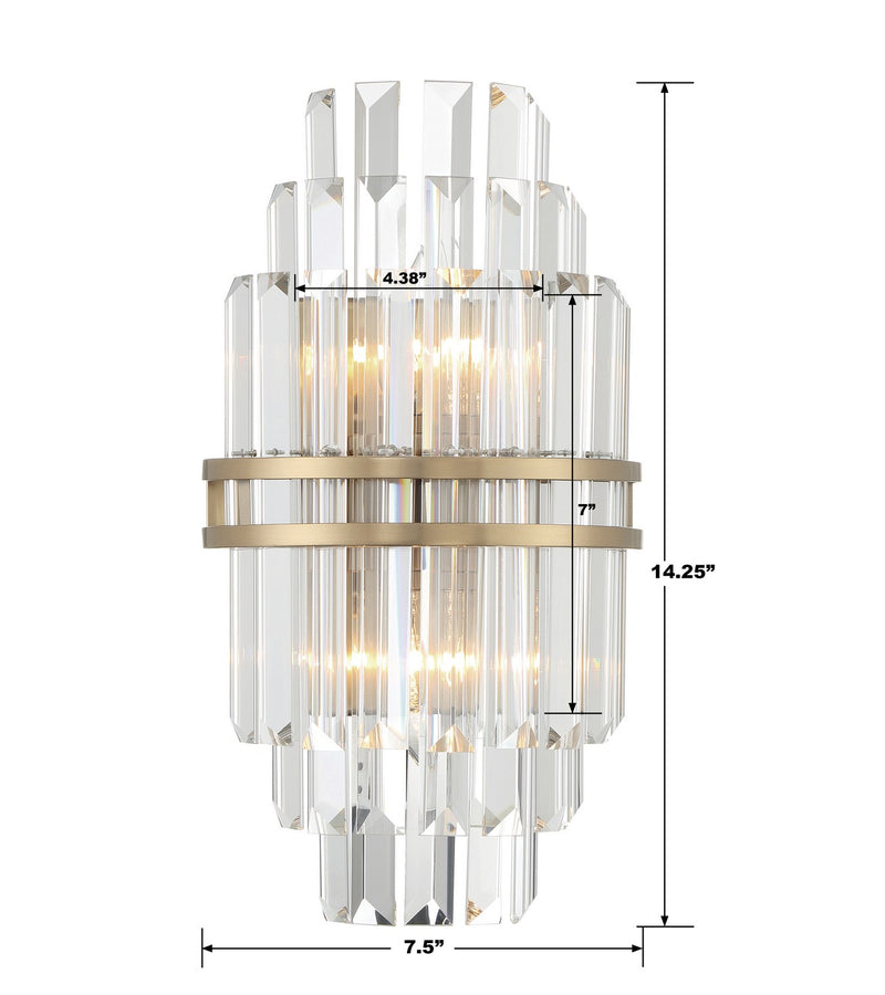 Crystorama HAY-1402-AG Two Light Wall Sconce, Aged Brass