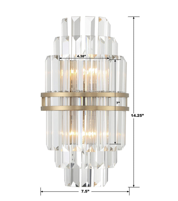 Crystorama HAY-1402-AG Two Light Wall Sconce, Aged Brass