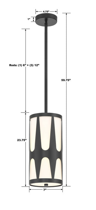 Crystorama ROY-801-BK One Light Pendant, Black