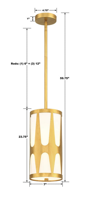 Crystorama ROY-801-GA One Light Pendant, Antique Gold
